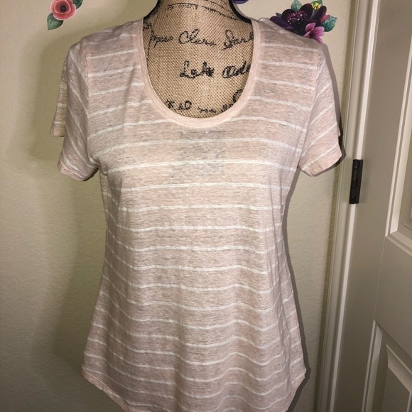 Vince Scoop Neck Linen Pale Peach and White Striped Top Size Medium - Picture 1 of 5